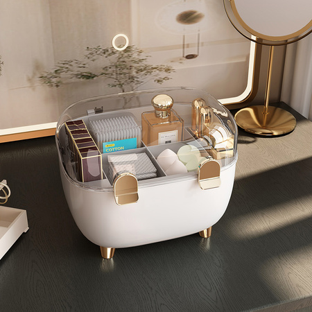 Large set of 3 ARIA acrylic cosmetic organizers with drawers multi-level white design