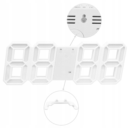 4w1 Hodiny digitálny LED 3D nástenný stojaci budík teplomer dátum budík, biely
