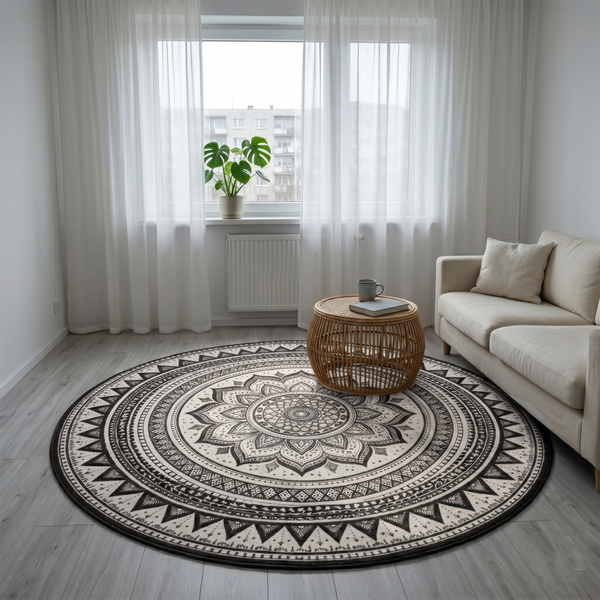 Dywan okrągły Mandala do salonu 200x200 orientalny NOVO antypoślizgowy