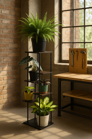Duży stojący kwietnik 106cm metalowy 6 poziomów na kwiaty regał loft Mondo, czarny