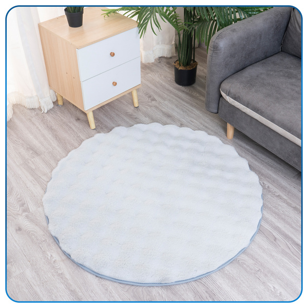 Dywan okrągły Rabbit Bubble 80 cm, srebrny - pluszowy, miękki do salonu i sypialni