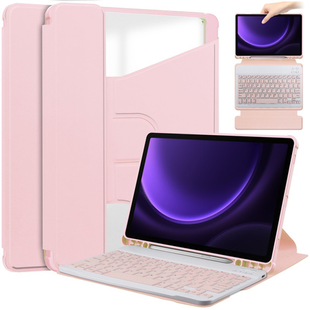 Etui 360 i KLAWIATURA do Samsung Galaxy Tab S9/ S9 FE/ S10 FE 10.9 na Rysik, różowe