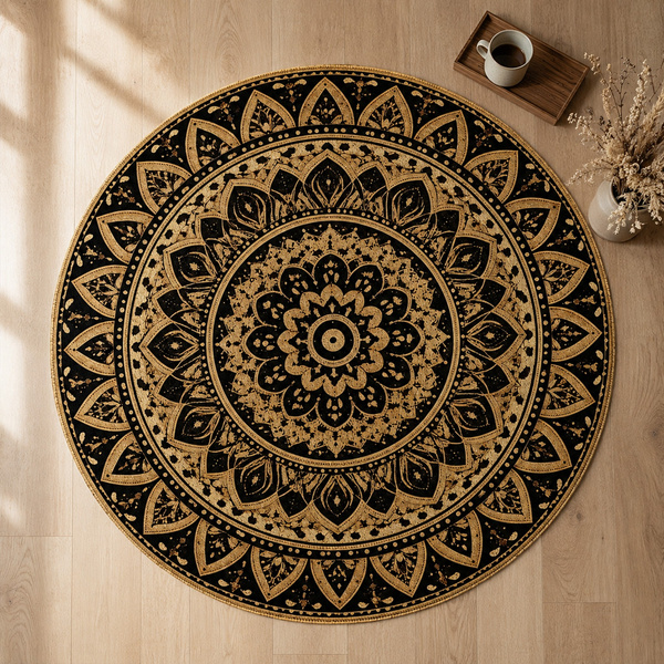 Dywan okrągły Mandala do salonu 200x200 orientalny NOVO antypoślizgowy