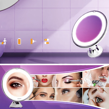Zrkadielko kozmetické na líčenie zväčšovacie x10 podsvietené LED, biely