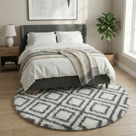 Dywan okrągły do salonu shaggy DECOR antypoślizgowy miękki puszysty 140x140 White Cube