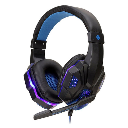 Speed Spider OS-830MV black-blue LED gaming headphones with microphone for PC and console