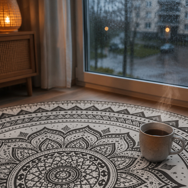Dywan okrągły Mandala do salonu 120x120 orientalny NOVO antypoślizgowy