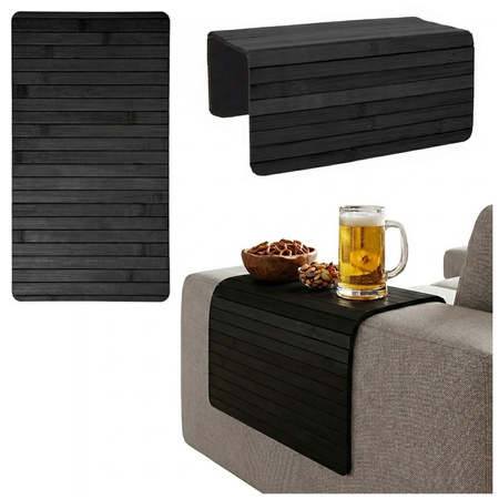 PODŁOKIETNIK na sofę kanapę podkładka nakładka elastyczna taca bambusowa, czarny