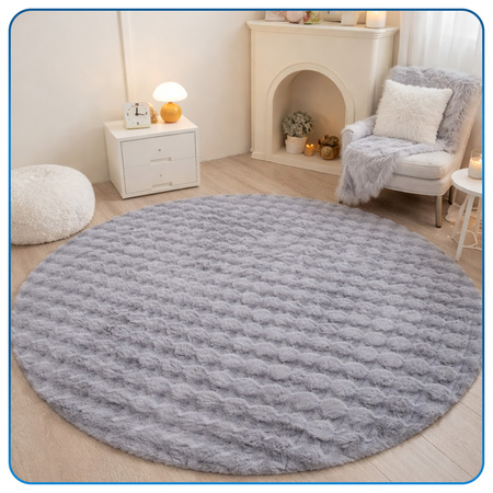 Dywan okrągły Rabbit Bubble 120 cm - miękki puszysty dywan do salonu i sypialni - srebrny