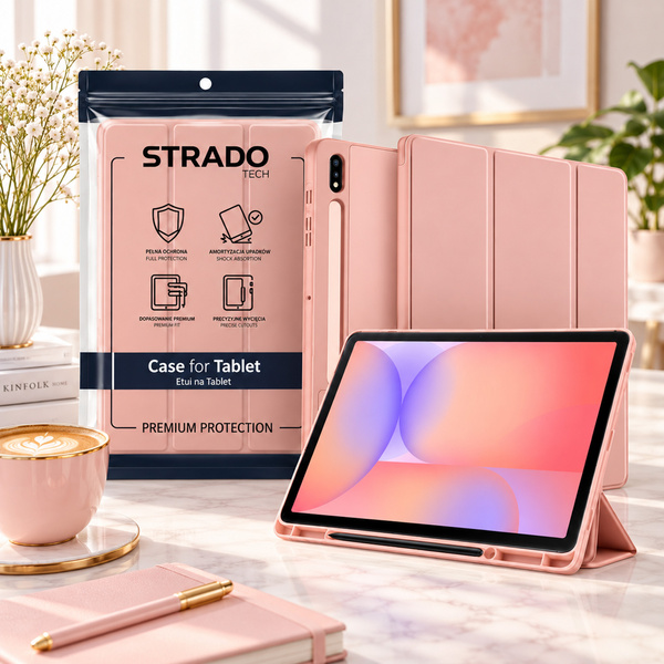 Etui do Galaxy Tab S10 Lite 10.9/S10 FE/S9 FE/ S9/ S8 z miejscem na rysik - różowe