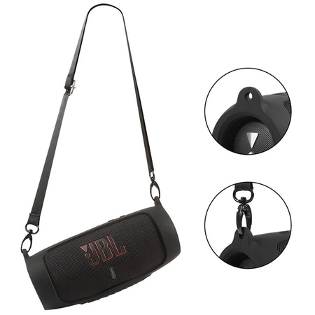 Etui Zestaw + z paskiem do Jbl Charge 5 podróżne karabińczyk / Charge 5, czarne - ochronne z podstawką