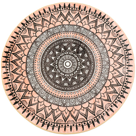 Dywan okrągły Novo 160x160 cm, beżowy Aztecki - pluszowy do salonu