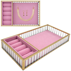 Szklana szkatułka na biżuterię 26x13x4cm organizer pudełko welurowa różowa
