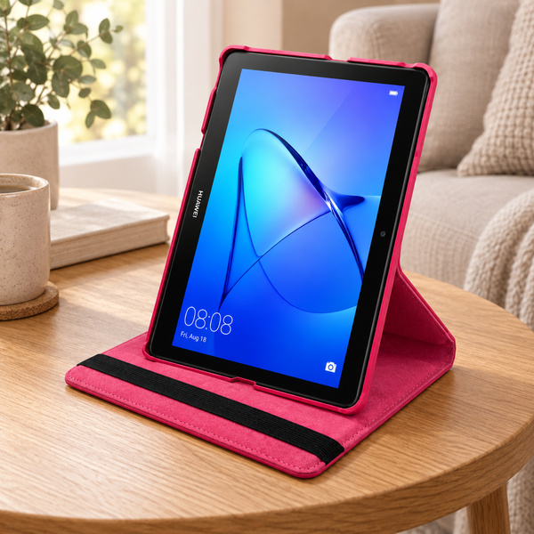 Etui obrotowe do Huawei MediaPad T3 10 9.6 z klapką i podstawką - różowe