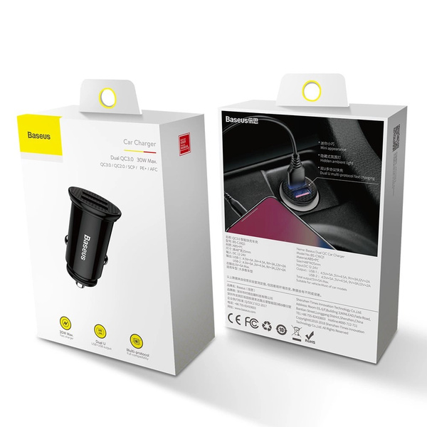 Baseus Circular inteligentná nabíjačka automobilová 2x USB QC3.0 Quick Charge 3.0 Scp Afc 30W