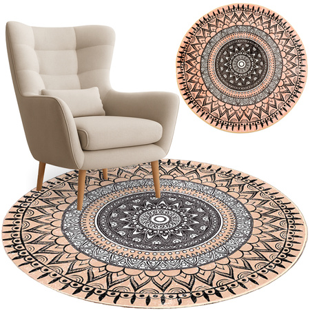 NOVO Strado round rug modern beige torte pattern for living room Aztec 100x100 cm