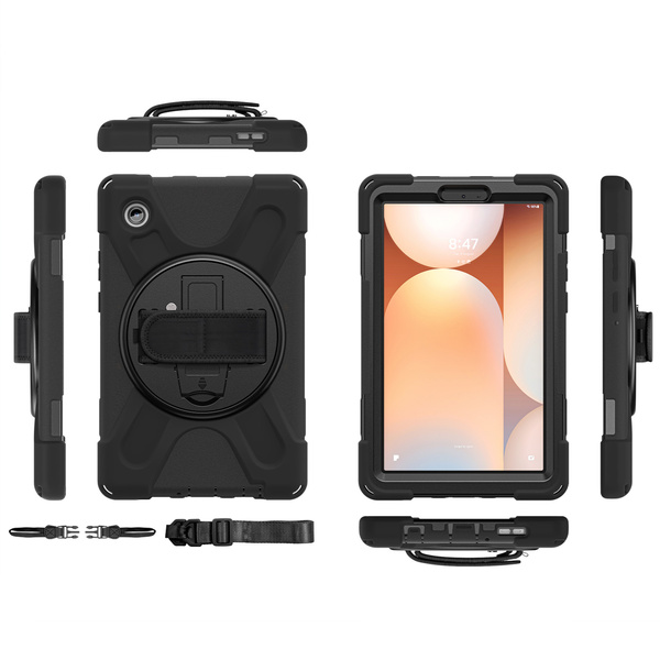 Etui pancerne do Galaxy Tab A11 X135 X133 A9 SM-X110/ SM-X115 ze szkłem - czarne