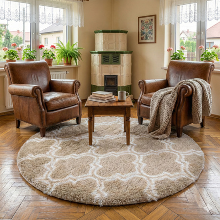 Dywan okrągły do salonu shaggy DECOR antypoślizgowy miękki puszysty 140x140, khaki