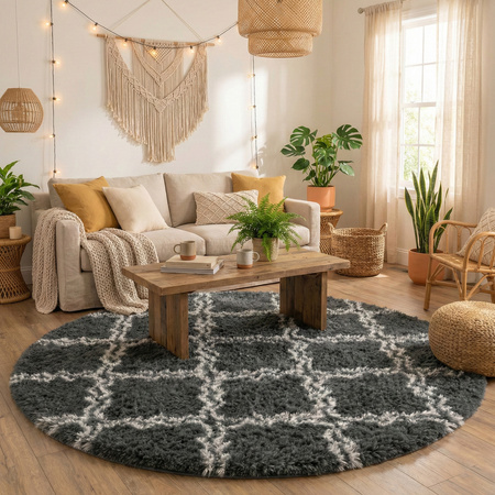Dywan okrągły do salonu shaggy DECOR antypoślizgowy miękki puszysty 120x120, szary