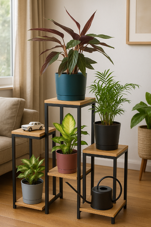 PANORAMA 6 level metal standing flower stand - elegant flower and plant stand OAK