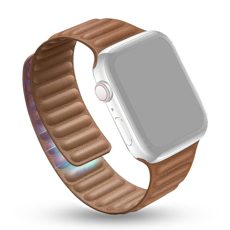 Pasek skórzany opaska do Apple Watch 7 45mm (Brązowy)