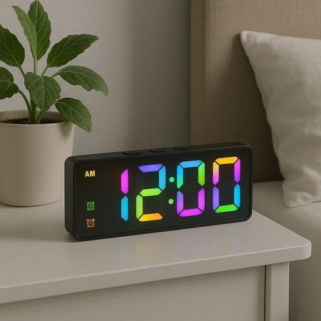 Budík hodiny elektronický digitálny LED 24h hlasný budík driemanie teplota, čierny
