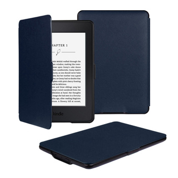 Etui do Kindle Paperwhite 1 2 3, granatowe - ochronne z podstawką, dostęp do portów i przycisków