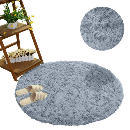 Shaggy Strado 300x300 SilverFur Round Carpet (Light Gray)