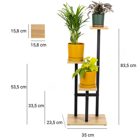 Uniwersalny stojak na kwiaty PEAK – czarny, 3-poziomowy kwietnik na 3 doniczki