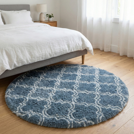 Dywan okrągły do salonu shaggy DECOR antypoślizgowy miękki puszysty 140x140, srebrny