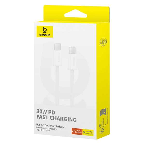 Kábel Baseus Superior Series ll USB-C 30W 480Mb / s 1m, biely