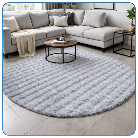 Dywan okrągły Rabbit Bubble 120 cm - miękki puszysty dywan do salonu i sypialni - srebrny