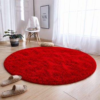 Dywan okrągły Shaggy 150x150 cm, jasny czerwony BloodyRed - pluszowy do salonu