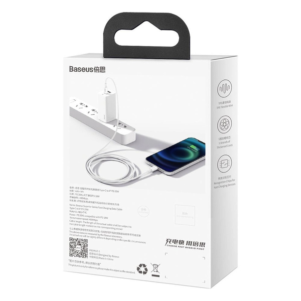 Kábel Baseus Superior Series USB-C / Lightning PD 20W 1 m, biely