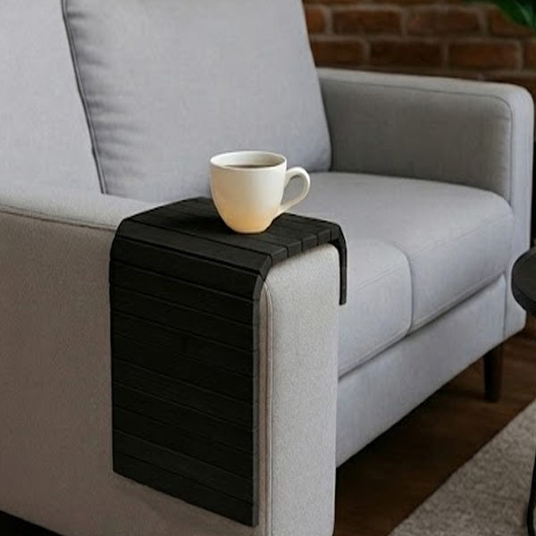 Podłokietnik na sofę kanapę podkładka nakładka elastyczna taca bambusowa, czarny