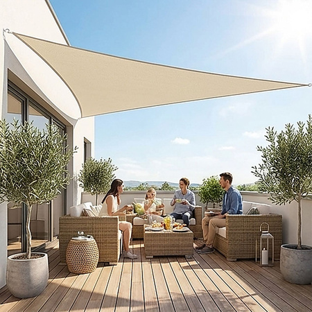 Żagiel przeciwsłoneczny szary trójkątny 3,6m ochrona UV wodoodporny +lina