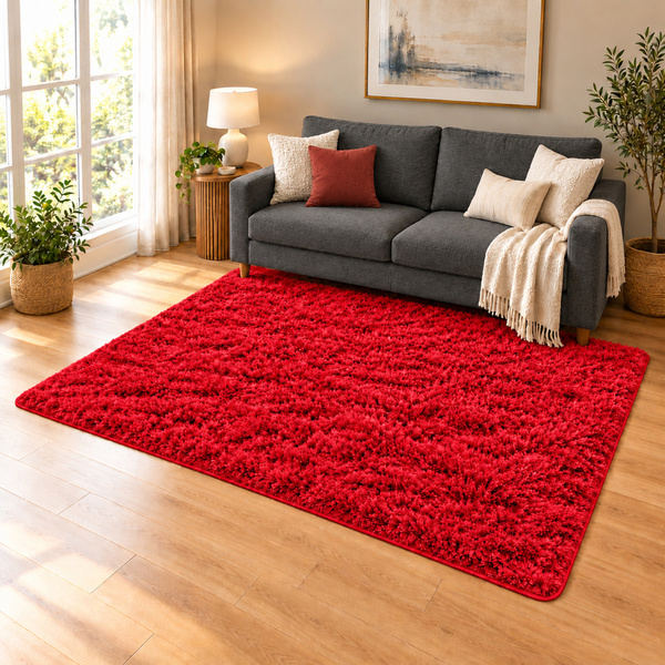 Dywan Shaggy 240x230 cm, czerwony - miękki, puszysty do salonu i sypialni