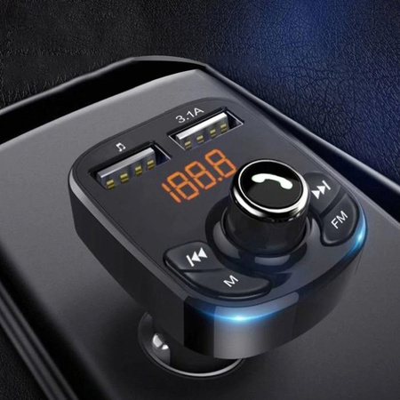Transmiter FM samochodowy z ładowarką USB Bluetooth i na pendrive Kebidu A5, czarny