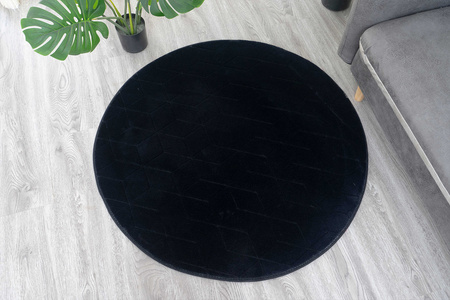 STRADO round Rabbit 3D plush soft like rabbit anti-slip carpet 150 Black