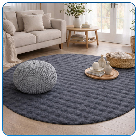 Dywan okrągły Rabbit Bubble 120 cm - miękki puszysty dywan do salonu i sypialni - szary