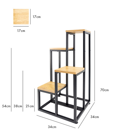 Kwietnik stojak na kwiaty PLAZA – 4-poziomowy metalowy stojak DĄB