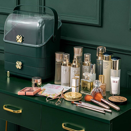 Casket organizer trunk for cosmetics jewelry (Bottle Green)