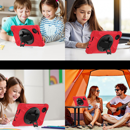 Etui pancerne Shockproof z uchwytem paskiem do Xiaomi Redmi Pad SE 8.7 2024, czerwone