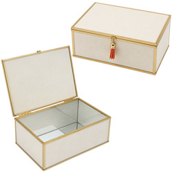 Szkatułka na biżuterię 18x13x7 cm organizer pudełko dekoracyjna pojemna welurowa beżowa
