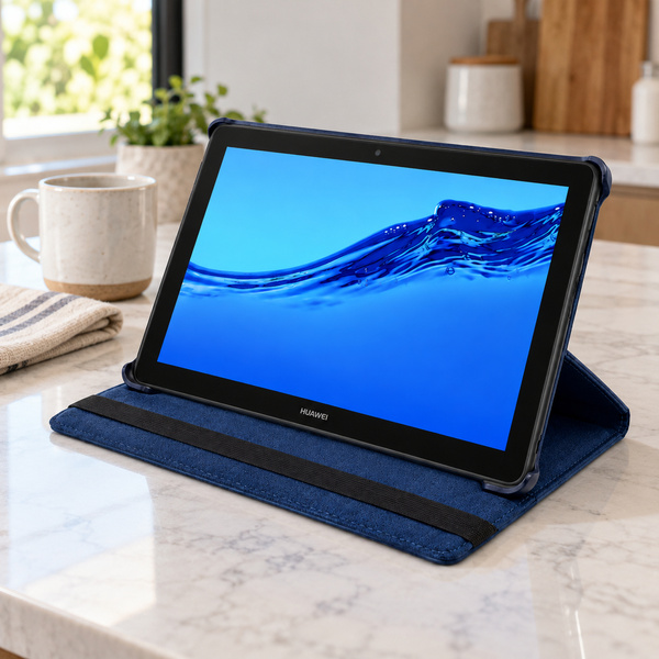 Etui obrotowe do Huawei MediaPad T5 10 10.1 z klapką i podstawką - granatowe