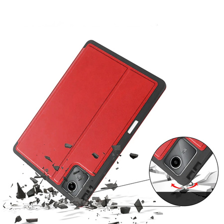 Puzdro kožené z vreckami na Lenovo Tab M11 10.95, červené - ochranné so stojanom, prístup k portom a tlačidlám