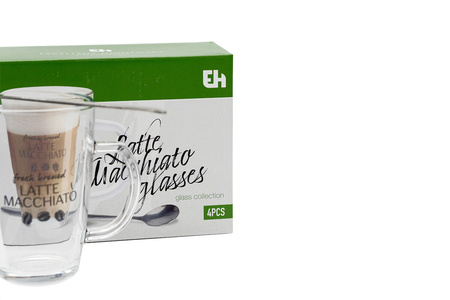 Set of latte glasses 2x glass with spoon