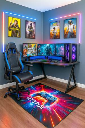 Koberec herný 3D LET'S Play 100x150 cm - moderný 3D vzor do izby hráča
