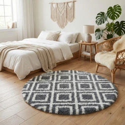 Dywan okrągły do salonu shaggy DECOR antypoślizgowy miękki puszysty 120x120 Black Cube