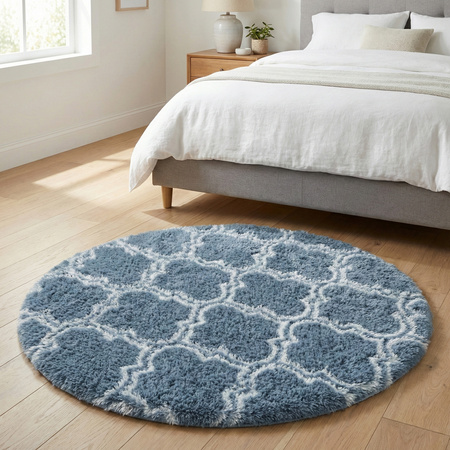 Dywan okrągły do salonu shaggy DECOR antypoślizgowy miękki puszysty 120x120, srebrny